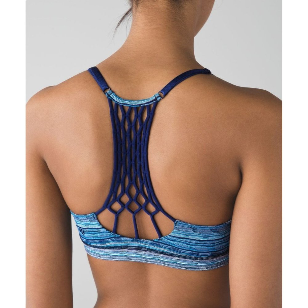 Lululemon True Self II Boho Macrame Racerback Sports Bra Blue 8